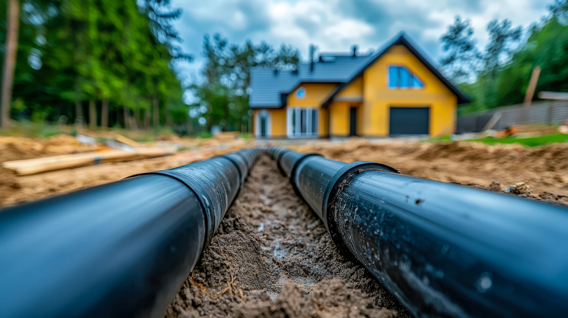 new house construction with underground pipes in a rural setting photo 1